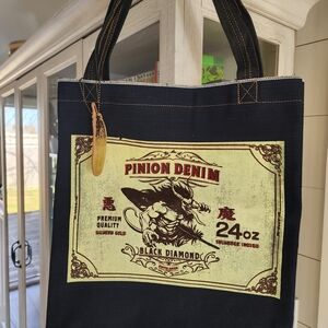 Black Canvas Tote Bag with Graphic Panel